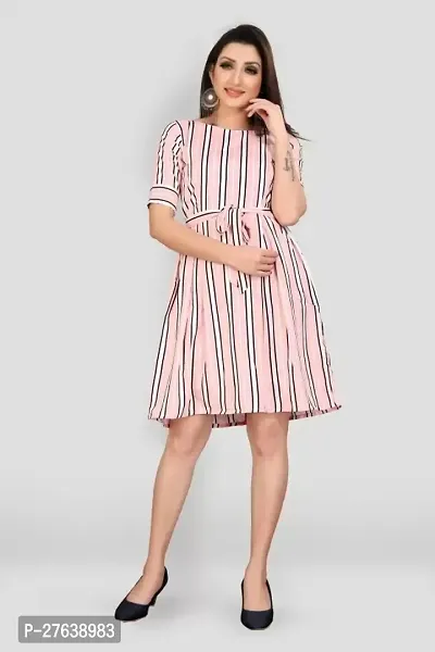 Stylish Pink Crepe Printed  Dress For Women