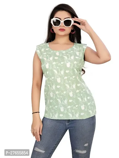 Fancy Green Crepe Printed Top For Women