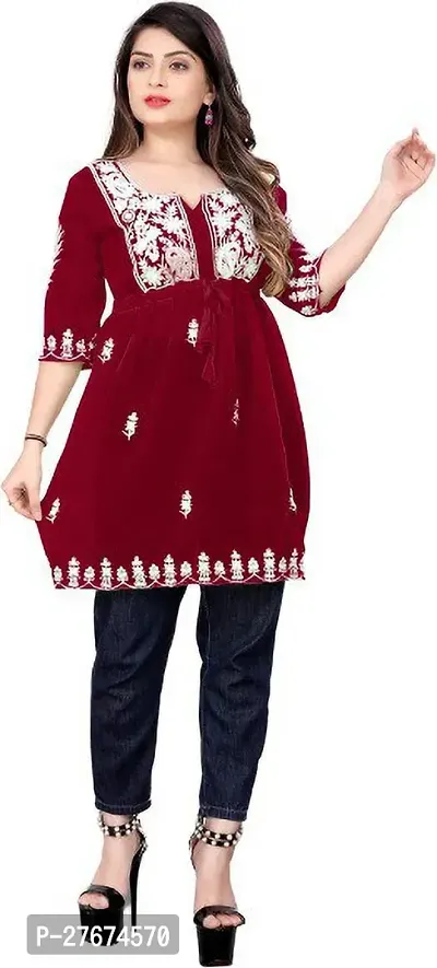 Elegant Maroon Georgette Short Kurta For Women-thumb0