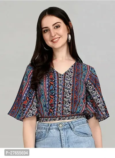 Fancy Multicoloured Crepe Printed Top For Women-thumb0