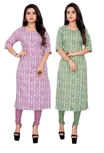 Stylish Straight Crepe Printed Kurti - Pack Of 2