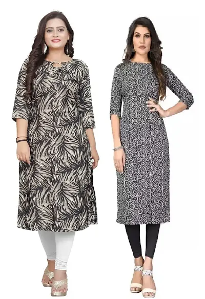 Stylish Straight Crepe Printed Kurti - Pack Of 2