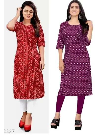 Stylish Multicoloured Crepe Printed Straight Kurta - Pack Of 2