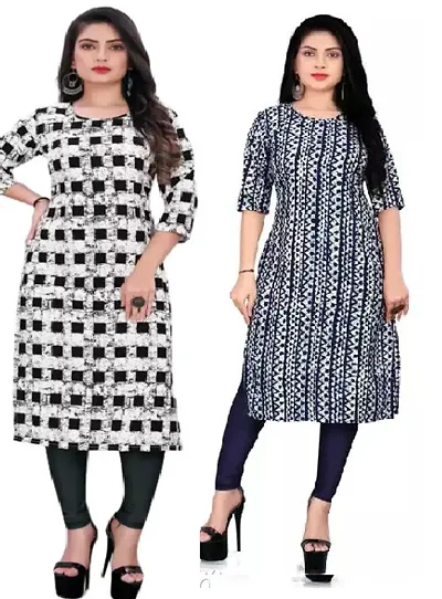 Elegant Multicoloured Stylish Crepe Printed Kurti - Pack of 2