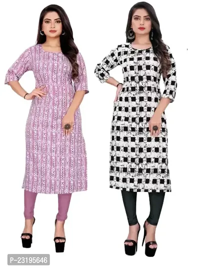 VJ Enterprise Elegant Multicoloured Stylish Crepe Printed Kurtis pack of 2