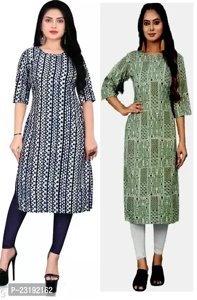 VJ Enterprise Elegant Multicoloured Stylish Crepe Printed Kurtis pack of 2-thumb0