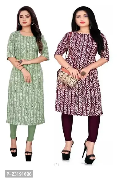 VJ Enterprise Elegant Multicoloured Stylish Crepe Printed Kurtis pack of 2-thumb0