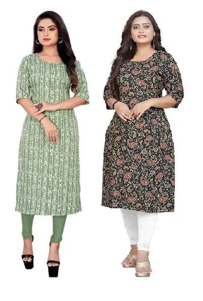 Stylish Crepe Printrd Straight Kurtis Pack of 2