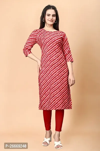 Stylish Crepe Red Printed Kurta For Women Single Pack-thumb0