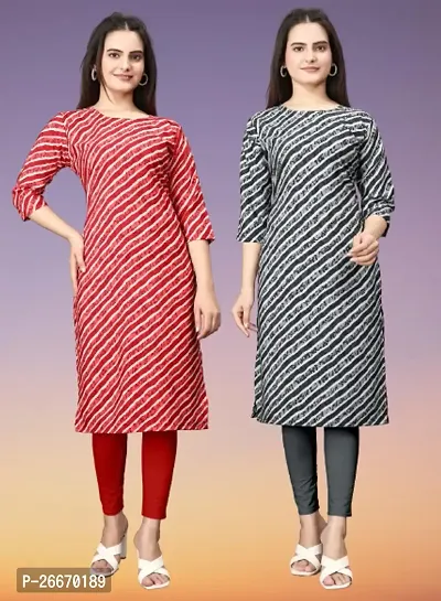 Stylish Crepe Multicoloured Printed Kurta For Women Combo Of 2 Pack-thumb0