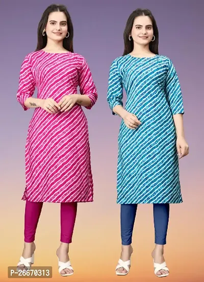 Stylish Crepe Multicoloured Printed Kurta For Women Combo Of 2 Pack-thumb0