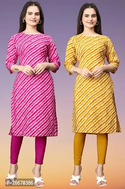 Stylish Crepe Multicoloured Printed Kurta For Women Combo Of 2 Pack