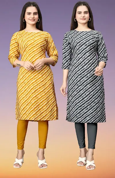 Stylish Crepe Straight Printed Kurta - Pack Of 2