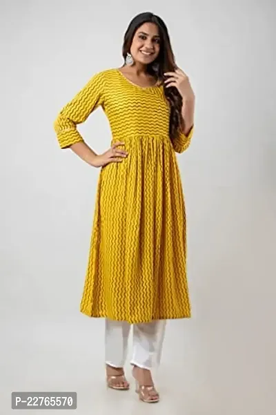 G.L. Fashion Women Handwork Rayon Kurti Set (Yellow) (L)-thumb2