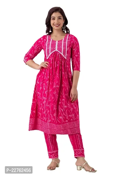 G L Fashion Women Printed 100% Cotton Anarkali Designing Kurta (Pink) (XL)-thumb0
