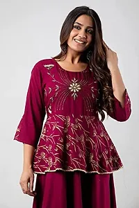 G.L. Fashion Girls Unique Design Rayon Handwork Kurti Set with Plazzo (Purple) (XL)-thumb4