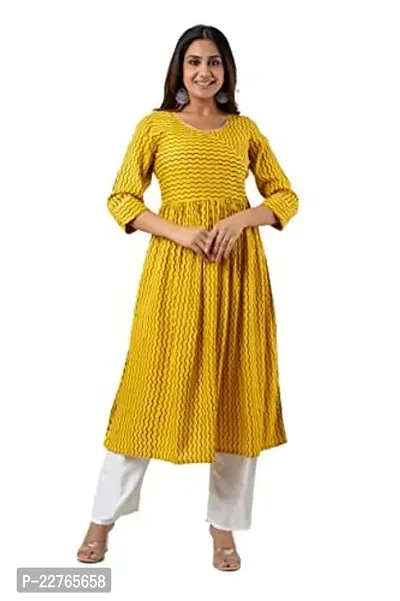 G.L. Fashion Handwork Rayon Kurti Set for Women (Yellow) (M)