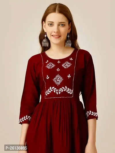 Kailash Fashion Women's Rayon Embroidery Short Flair Frock Regular Kurti | Kurta for Women Girls, Regular Fit Tops-thumb2