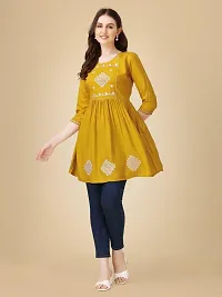 Kailash Fashion Women's Rayon Embroidery Short Flair Frock Regular Kurti for Women Girls, Regular Fit Tops (X-Large, Yellow)-thumb4