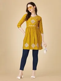 Kailash Fashion Women's Rayon Embroidery Short Flair Frock Regular Kurti for Women Girls, Regular Fit Tops (X-Large, Yellow)-thumb3