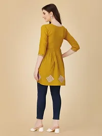 Kailash Fashion Women's Rayon Embroidery Short Flair Frock Regular Kurti for Women Girls, Regular Fit Tops (X-Large, Yellow)-thumb2