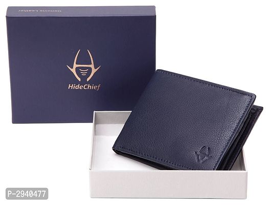 Premium Navy Blue Leather Solid Wallet For Men