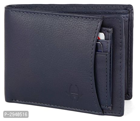 Premium Navy Blue Leather Solid Wallet For Men