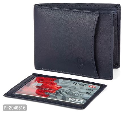 Premium Navy Blue Leather Solid Wallet For Men-thumb2