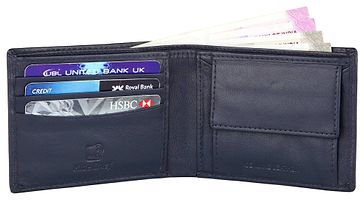 Men's Long Length Self Design Navy Blue Two Fold Wallet-thumb2