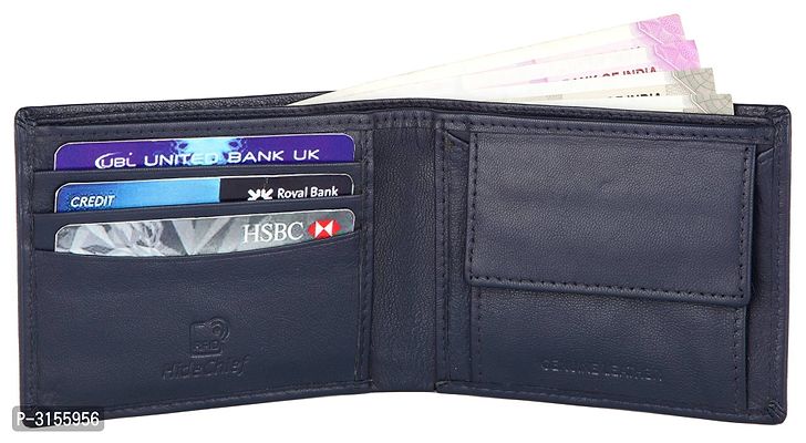Men's Long Length Self Design Navy Blue Two Fold Wallet-thumb3