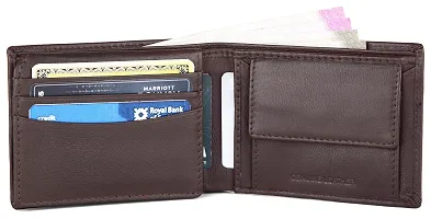 Men's Long Length Self Design Brown Two Fold Wallet-thumb2