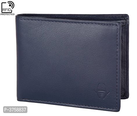Premium Navy Blue  RFID Protected Genuine Leather Wallet For Men's-thumb2