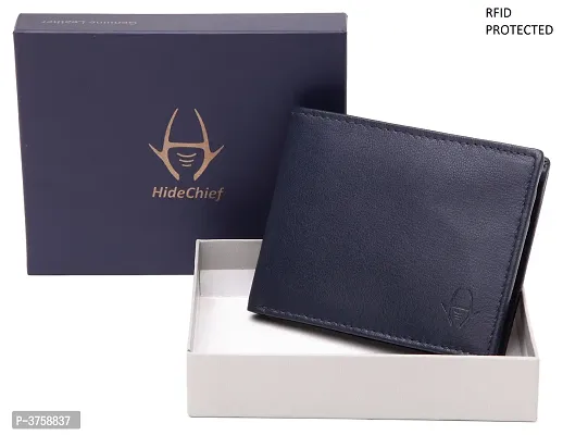 Premium Navy Blue  RFID Protected Genuine Leather Wallet For Men's-thumb0