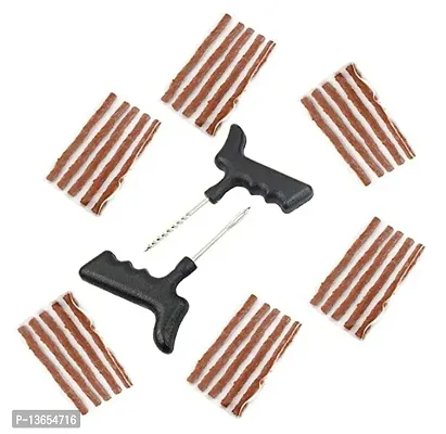 Tubeless Flat Tyre Puncture Repair Kit with 30 Rubber Strips Plugs (T Shape Handle Grips + 30 Repair Strips Plugs)-thumb0