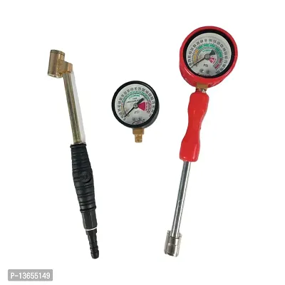 Air Pressure Rod Gauge(200 PSI) with Air Pump Nozzle Inflatable Dual Head Chuck Valve Tool with Free 1 Pcs Meter 200 PSI-thumb0