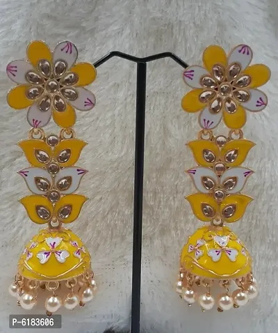 MEENAKARI and BEADS EARRINGS-YELLOW