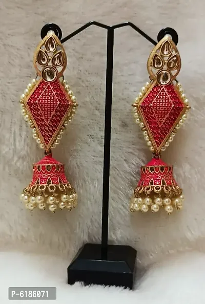 ARTIFICAL BEADS AND STONE EARRINGS-RED-thumb0