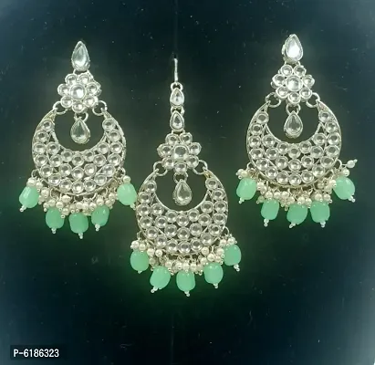 ARTIFICAL BEADS AND STONE ADJUSTABLE TIKKA SET-L GREEN
