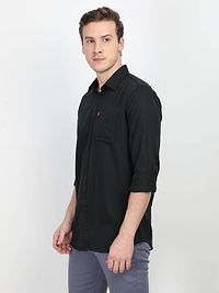 Stylish Men Black Solid Slim Fit Cotton Casual Shirt-thumb2