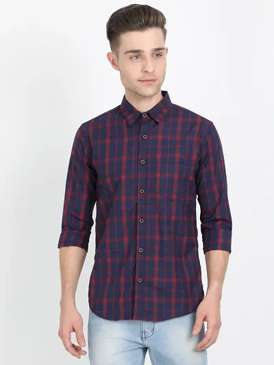 Men's Blend Checked Long Sleeves Slim Fit Casual Shirt