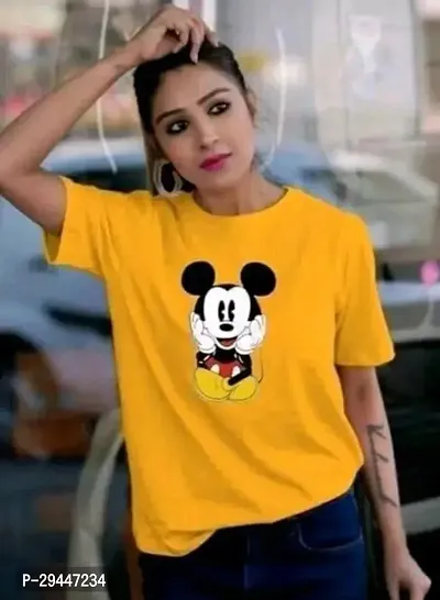 Trendy Yellow  Round Neck Printed T-shirt For women
