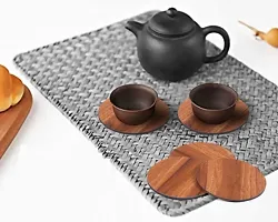 Wooden Table Placemat Heat Resistant Hot Pot Coasters Cup Mat Tea Coaster Dining Table Accessories (6PCS) (Round Place Mat)-thumb2