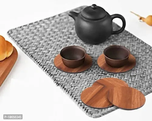 Wooden Table Placemat Heat Resistant Hot Pot Coasters Cup Mat Tea Coaster Dining Table Accessories (6PCS) (Round Place Mat)-thumb3