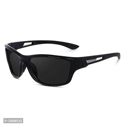 Poloshades New Black Night Drive Sporty Biker Black Light Weight Sunglasses for Travel and Adventure-thumb0