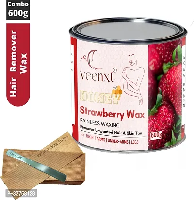 VEENXT Strawberry Wax Hair Removal and Combo Strips And Knife | Removes Tan, Dead Skin Wax (600 g)-thumb0