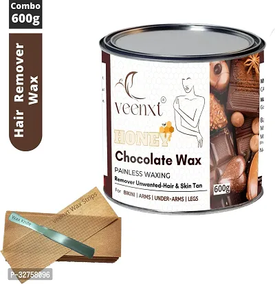 VEENXT Chocolate Wax Hair Removal and Combo Strips And Knife | Removes Tan, Dead Skin Wax (600 g)-thumb0