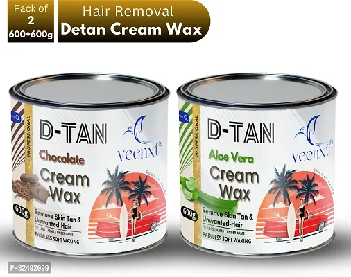 VEENXT Detan Chocolate and Aloe Vera Cream Hair Removal Wax for Full Body Wax (1200 g, Set of 2)-thumb0