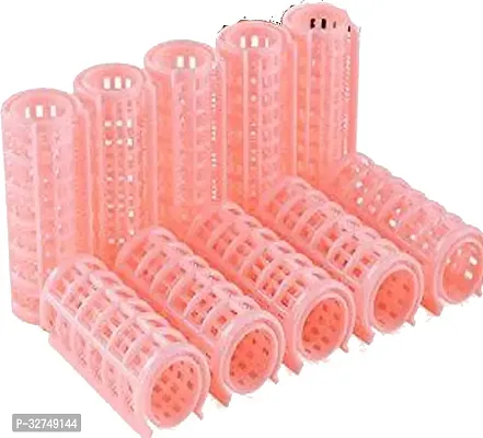 MOSTLY HAIR STYLING TOOLS HAIR PLASTIC CURLER ROLLER [10 PCS] Hair Curler (Pink)-thumb0