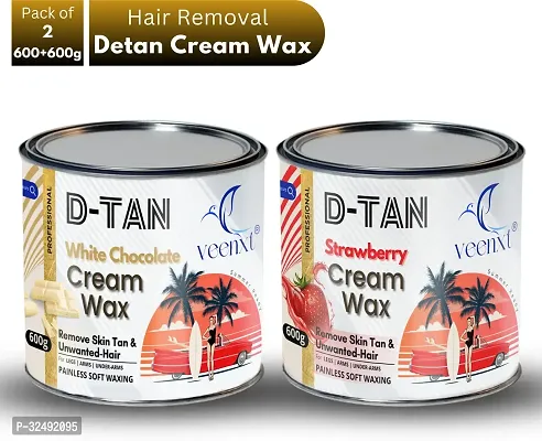 VEENXT Detan White Chocolate and Strawberry Cream Hair Removal Wax for Full Body 600+600g Wax (1200 g, Set of 2)