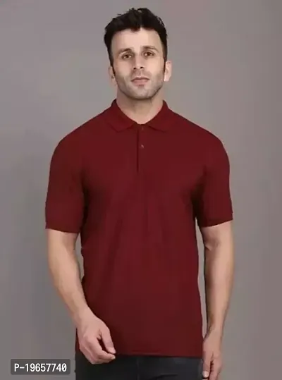 Stylish Maroon Cotton Blend Solid Polos For Men-thumb0